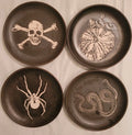 Threshold Stoneware 6” Halloween Appetizer Plate Set Of 4 Skull Crossbone Snake