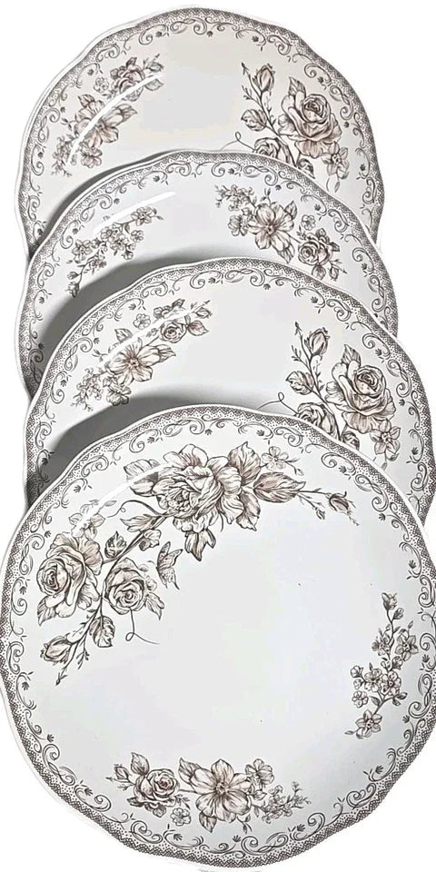 Set of Four (4) Pioneer Woman ~ AGATHA BROWN ~ 8" ~ Stoneware ~ Salad Plates