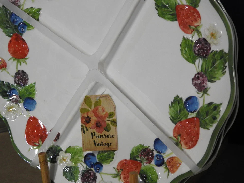 Primrose Vintage MELAMINE Berries 11" Dinner Plates SET OF 4 NEW